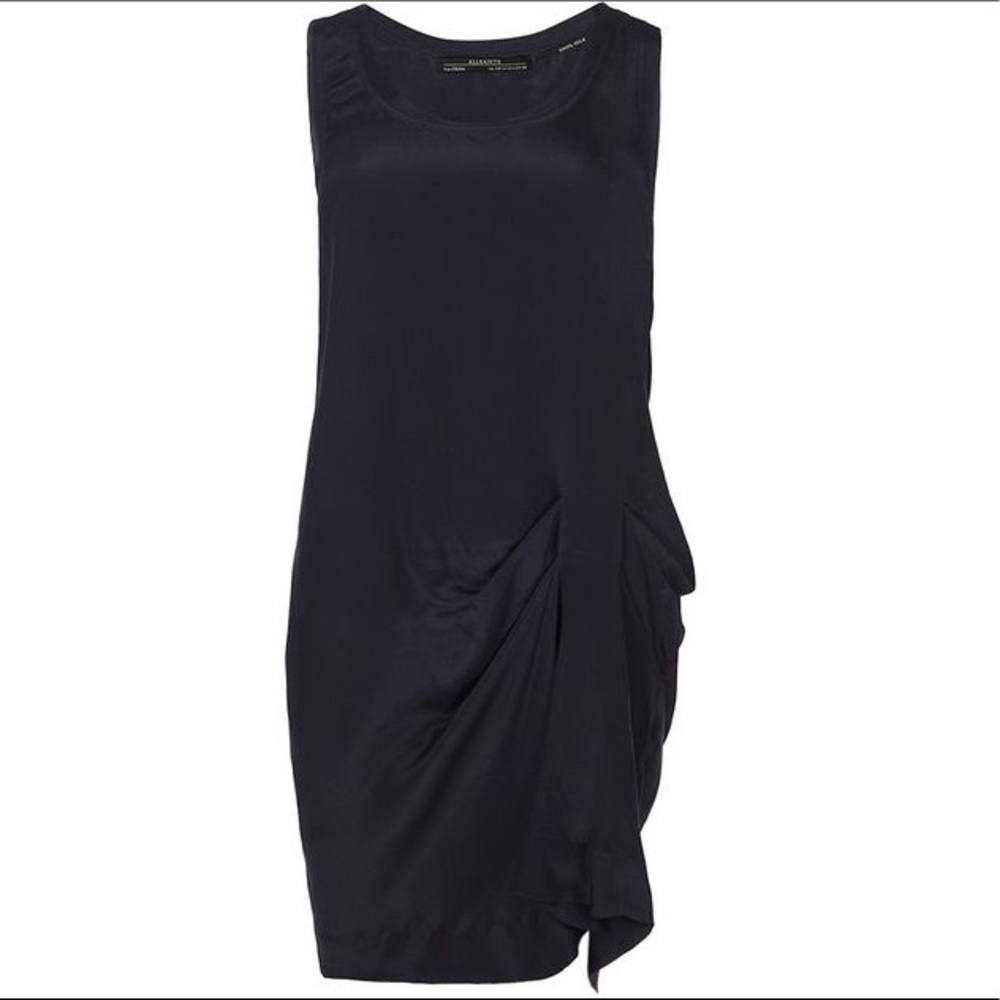All Saints Molinet Silk Dress in Blue Navy